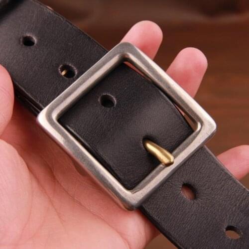 Luxury Retro Classic Steel Square Buckle With Brass Pin buckle High Quality Cowhide Full Grain Leather Jeans Denim Mens Belt