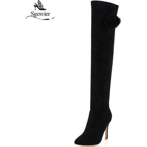 Sgesvier Fashion Sexy Women Boots Pointed Toe Winter Shoes Women Over The Knee Boots Thin Heels Woman Shoes Size 34-48 OX923