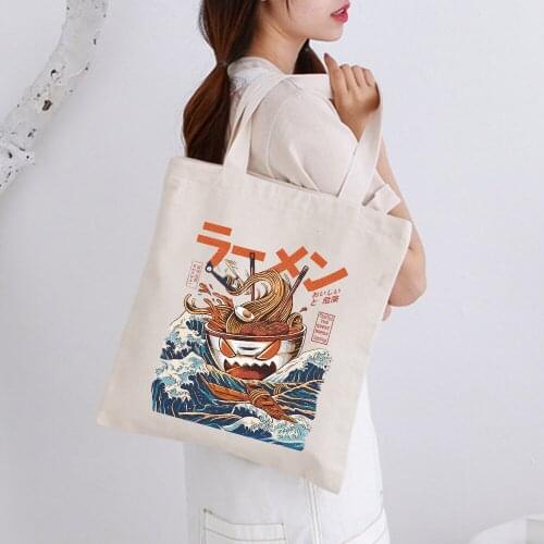 Foldable Recycle Shopping Bag Eco Friendly Japanese Style Lady Reusable Shopping Tote Bags Floral Fruit Vegetable Grocery Pocket