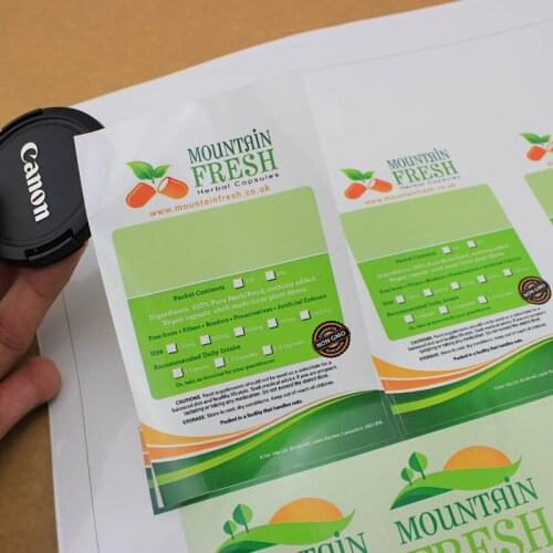 Customized 0.025mm thickness self adhesive silver PET brand name label