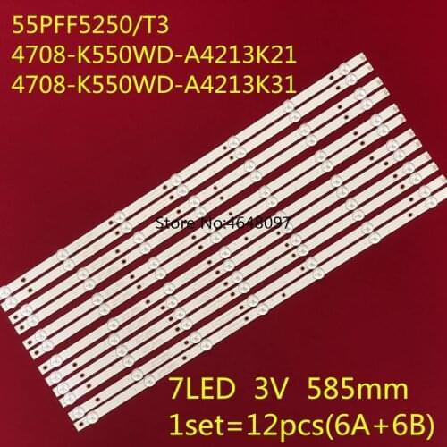 LED Backlight strip 7 lamp For Philips 55"TV 55PUF6056 55PFF5250 55PFF5055 55PUF6051 K550WD9 H55V8990 K550WD7 55PFF5250/T3