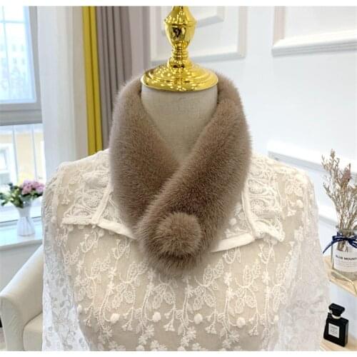 Real Mink Fur Collar Scarf For Women Winter Warm Neckerchief for Ladies Smooth Muffler B4