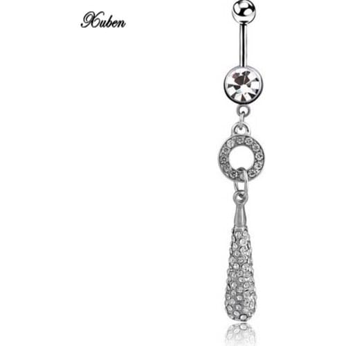 Xuben New Rhinestone Dangle Navel Belly Button Ring Bar Piercing charms 316 steel