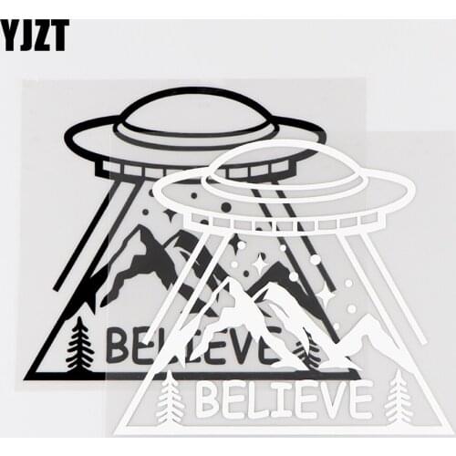 YJZT 15.4X13.6CM Believe Flying Saucer Vinyl Decals Funny Car Stickers UFO Black / Silver 10A-0082