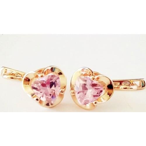 New Fashion Earring 585 Rose Gold Color Jewelry Luxury Women Heart Shape Pink Cubic Zircon Women Drop Earrings