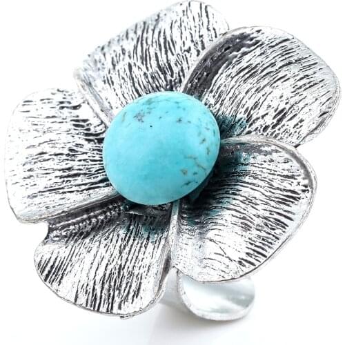 Vintage Colored Flowers With Bead Resizable Rings For Women Fashion Statement Irregular Body Jewelry Decoration Accessories 2021