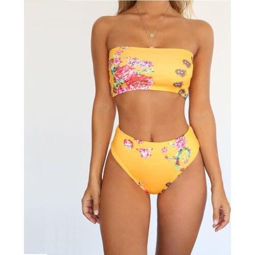 Women Sexy Strapless Bikini Set Floral Print Bandeau Biquini Summer Womens Bathing Suit Sexy Swimwear Biquini