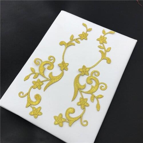 40pcs parches bordados Flower Embroidered Applique Gold Wire Patches Floral Patch For Clothing Dancing Dress Patchwork Badge DIY