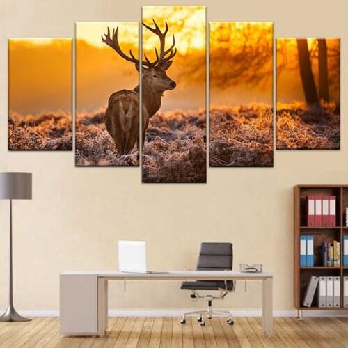 HD print 5 piece canvas art Animals Beautiful Stag On Snowfield poster home decor wall pictures for bedroom Hanging Painting