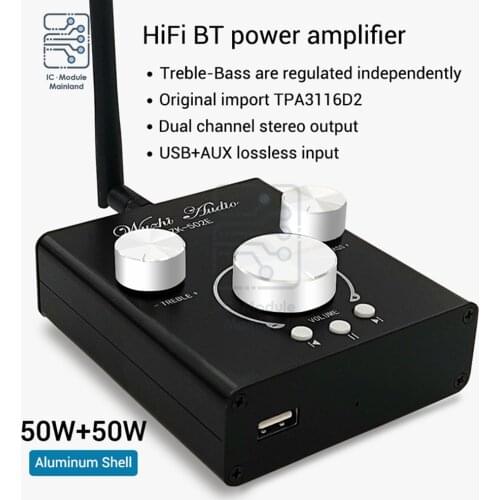 502E 50WX2 ZK-502E Amplifier Module High and Low Tone Audio Power Amplifier Bluetooth 5.0 Dual-Channel Stereo Audio AMP Mod