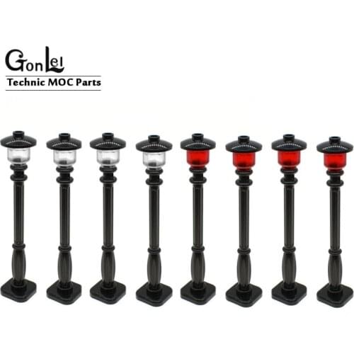 8Sets/Lot City Series White & Black Vintage Street Light Building Blocks Non luminous Road Lamp Model Accessories Bricks Parts