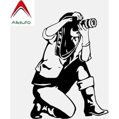 Aliauto Funny Car Sticker Beautiful Lady Camera Photographer Photo Reflective Creative Decal PVC Black/Silver,15cm*11cm