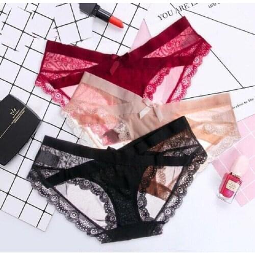 Anewmorn Sexy Lace Seamless Womens Underwear Crossover Design Simple Comfortable Ladies Panty Cotton Breathable Bow Panties