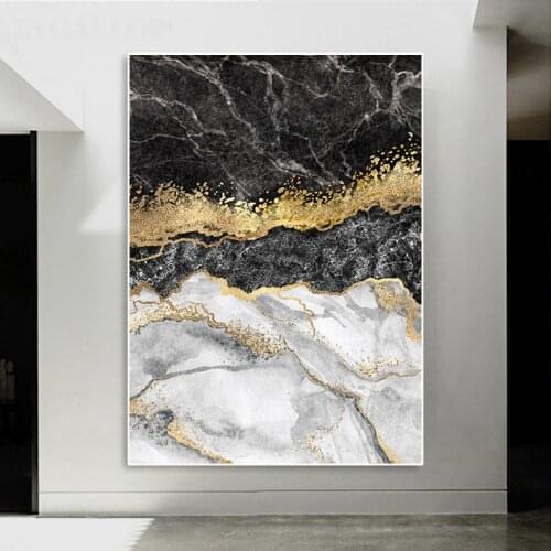 Black and Gold Marble Wall Art Canvas Painting Luxury Abstract wall Posters Prints Modern Art Room Home Aesthetic Decor Pictures