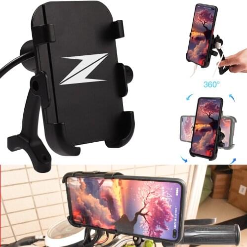 CNC Aluminum Motorcycle Phone Holder Mount Bracket With USB Charger For KAWASAKI Z400 2019 Z900 Z1000 Z800 Z750 Z300 Z650 Z900RS
