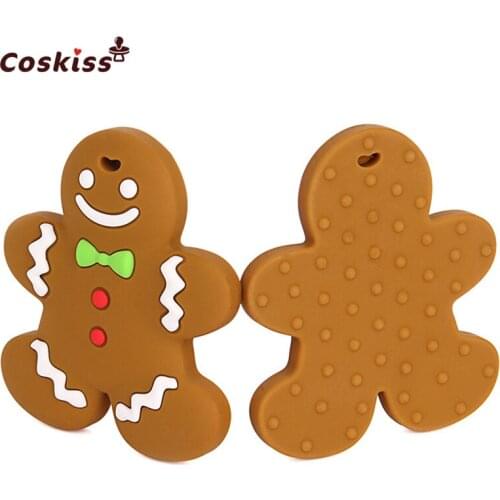 Baby Teething Chew Toys BPA Free Safe Silicone Villain Teether 10pcs Gingerbread Man Silicone Pendants DIY Crafts Baby Teether