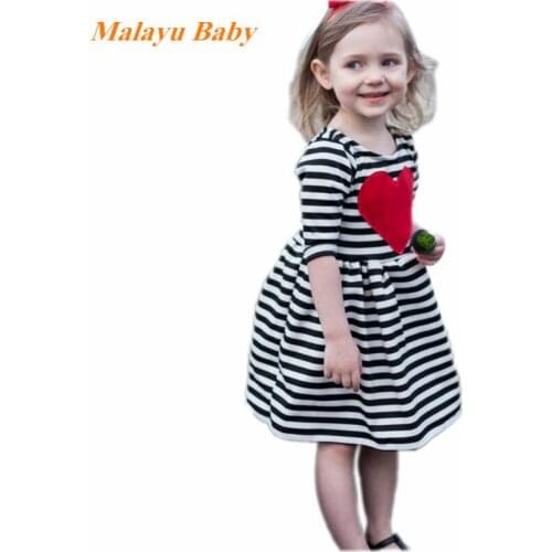 Malayu Baby Girl Dress Spring Summer New Girl Striped Half SleeveRed Heart Fashion Cotton Dress 1-5 Years Kids Clothing