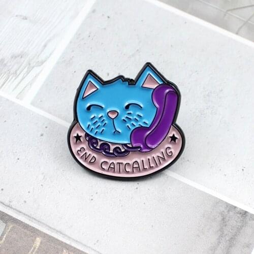 Animal Cat Brooch Blue Kitten Phone END CATCALLING Enamel Pin Denim Knit Personality Badge Children and Friends Gifts