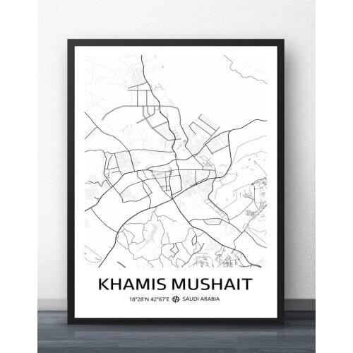 Khamis Mushait Kharj Khobar Mecca Medina Najran Qatif Riyadh Tabuk Ta'if Yanbu Saudi Arabia City Map Poster Painting NoFrame