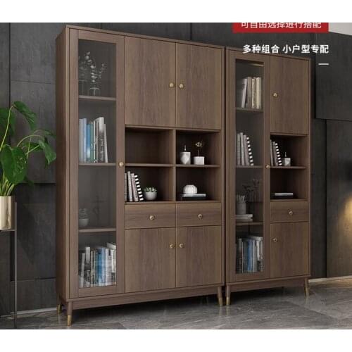Bookcase with glass door bookcase bookcase combination Nordic simple floor dustproof bookcase with whole wall storage cabinet