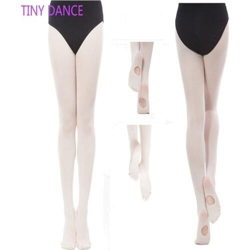 Adult Child Footed Ballet Dance Convertible Tights Pink/White Girls Ballet Tights with Holes Ballet Coolants Pantyhose TF03