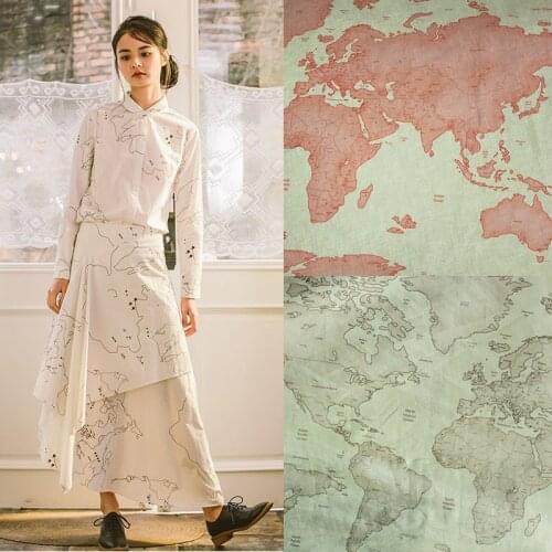 Small and pure and fresh powder beige with world map ultra-thin pure linen fabric cloth summer shirt pants suit
