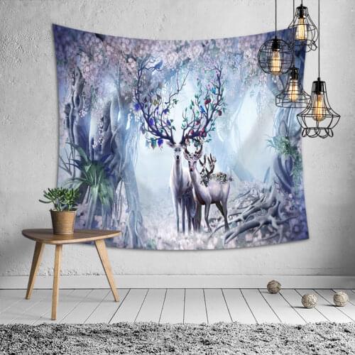 Beautiful Elk Tapestry Tapestry Background Cloth Beach Towel Forest Moon Tapestry Home Decoration