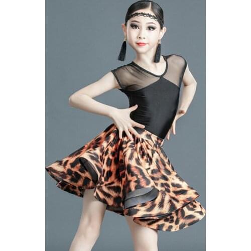 Leopard Print Latin Dance Practice Clothes Girls Children Dance Skirt Suits Dance Clothes Childrens Performance