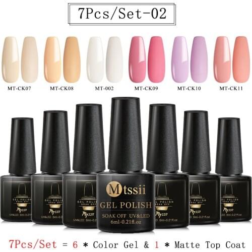 Mtssii 7 Pcs Gel Nail Polish Kit Bright Color Semi Permanent UV Led Manicure Varnish Hybrid Spring Lacquer Matte Top Coat