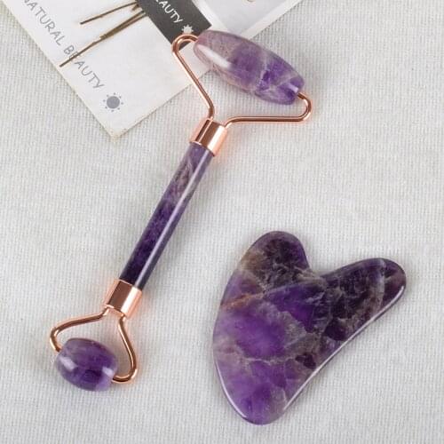 Face Care Massage Tool Amethyst Roller Gua Sha Stone Set Natural Crystal Quartz Jade Massager Body Neck Skin Beauty Products