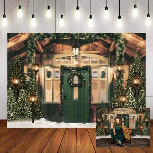 Mehofond Photography Background House Christmas Tree Lights Wreaths Vintage Doors Birthday Party Backdrop Photocall Photo Studio