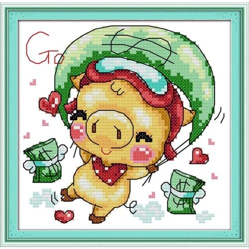 Lovely pig (3) cross stitch kit 14ct 11ct count print canvas stitches embroidery DIY handmade needlework plus