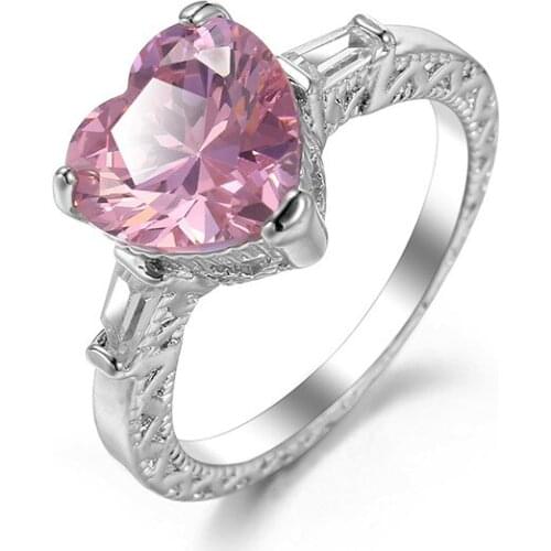 MOONROCY CZ Crystal Wedding Rings Silver Color Heart Pink Cubic Zirconia Party Jewelry for Women Gift Dropshipping Wholesale