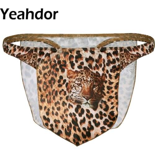 Mens Erotic Underwear Panties Leopard High Cut Bulge Pouch Loincloth G-string Thong Underpants Jungle Man Halloween Costumes