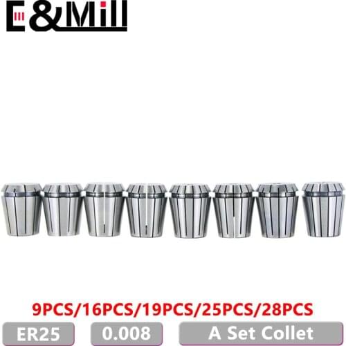 A Set High Precision 0.008 ER Collet Chuck ER25 1~16mm For CNC Milling Tool Holder Engraving Machine Lathe Mill Spring Chuck nut