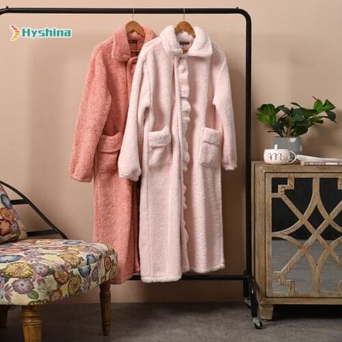 Nightdress Womens Thickened Long Comfortable Cotton Velvet Lovely Warm Long Sleeve Home Clothes Long Velvet Nightgown