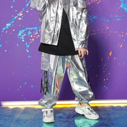 New Arrival Children Hiphop Pants Silver Solid Color Loose Trousers for Teenage School Girls Fashion Spring Kids Boys Streetwear