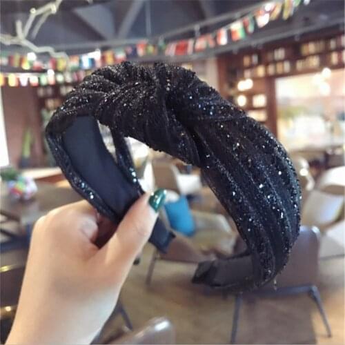 Glitter Mesh Hairband Head Band for Women New Shiny Sequin Cross Knot Hair Hoop Headband Bezel Hair Accessories
