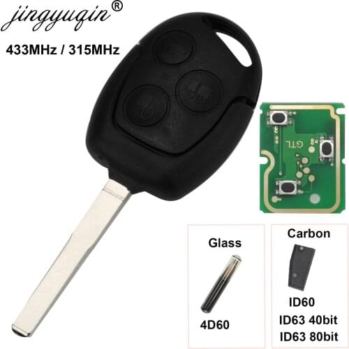 Jingyuqin 3 Buttons Remote Car Key 315/433Mhz For Ford Focus Fiesta Fusion C-Max Mondeo Galaxy C-Max S-Max ID60 4D63 Chip