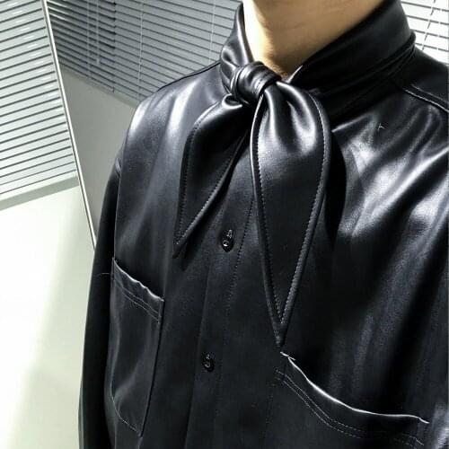 S-6XL 2020 New women and mens clothing Hair Stylist GD Fashion Original Street Loose Necktie leather shirt coat Singer costumes