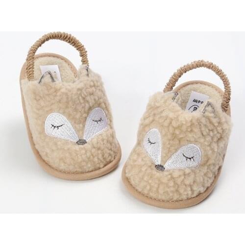 Cute Fox Winte Home Baby Slippers Footwear Boys Shoes Girls Wool Kid Cartoon Fur Flock Warm First Walkers Flip Flops Toddler