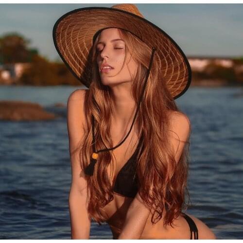 Women Straw Lifeguard Hat Girl Outdoor Beach Sun Hat Summer Wide Brim Camouflage Jazz Panama hat