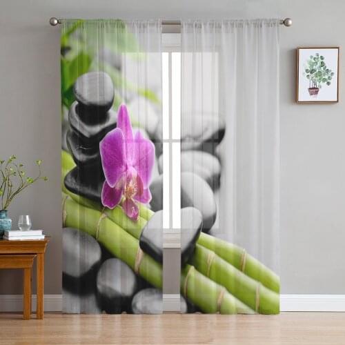Modern Sheer Curtains Zen Stone Orchid Living Room Kitchen Childrens Room Decoration Household Chiffon Window Curtains