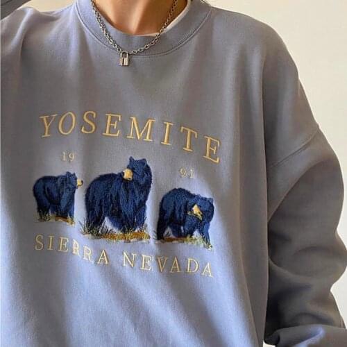 Vintage Bear Embroid Oversized Sweatshirts Women Designer Crewneck Loose Pullovers Plus Size 2020Autumn Fashion Teens Girls Tops