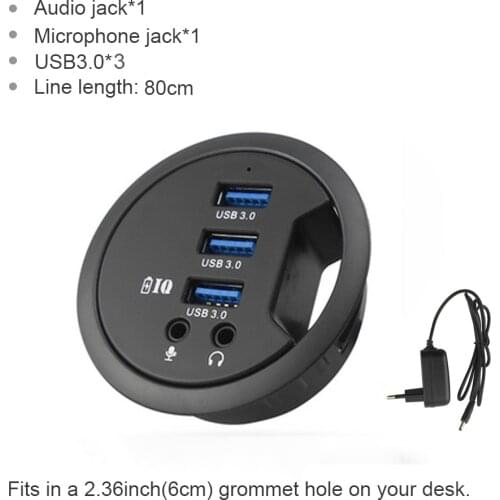 USB HUB USB3.0 Mount In Desk 3 Ports USB 3.0 Ports With Headphone/Mircophone Adapter For Desktop computer Multi USB 3.0 Splitter