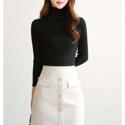 Short sweater female 2020 autumn and winter new round neck turtleneck long sleeve slim thin bottom knit blouse SR3236