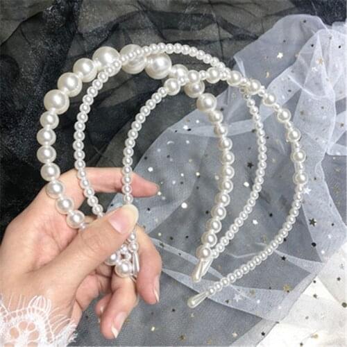 Women Elegant Simulation Pearl Simple Hairbands Flower Hoops Bow Wedding Headband Women Hair Accessories