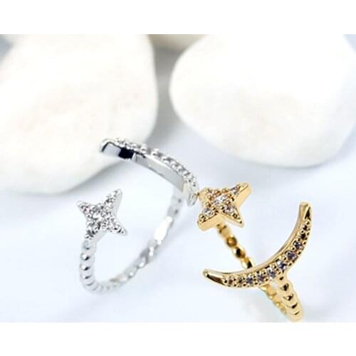 Women star and moon zircon setting rings fashion designer ring