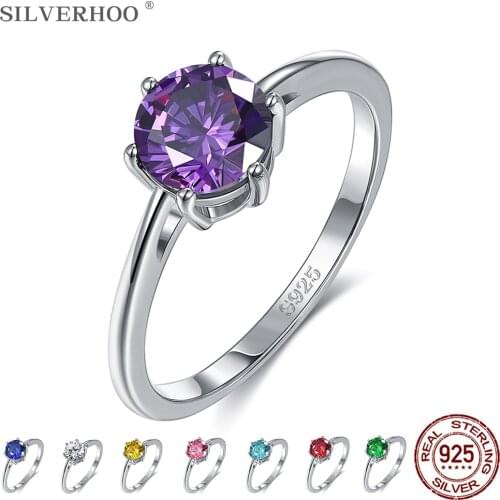 SILVERHOO 925 Sterling Silver Rings For Women With 5A Cubic Zirconia Fine Jewelry Wedding Ring Girlfriend Wholesale 8 colors