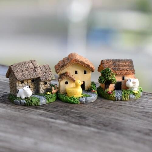 1PC Aniaml Figurine Decoration Duck Cow Dog Sheep House Miniature Figures Garden Birthday Cake Car Cartoon Statue Resin Craft